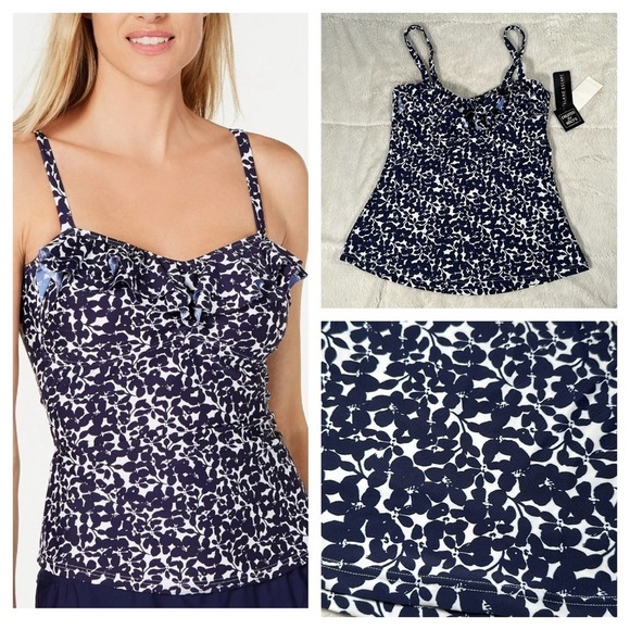 Island Escape Women's Bella Floral Tahiti Navy Tankini Swimsuit Swim Top 8 NEW - Picture 1 of 12